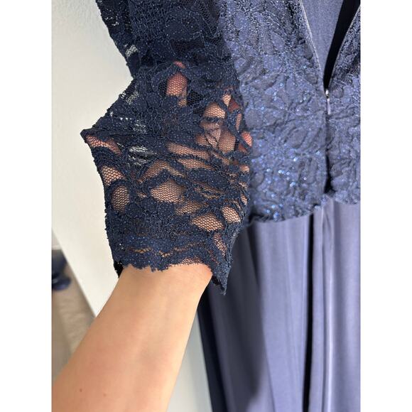 Jackie Jon New York 8 Navy Blue Lace Formal Dress Beaded Belt Wedding - Picture 7 of 14